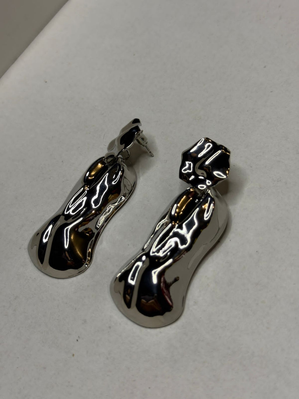 Modern Silver Molten Liquid Drop Earrings - Geometric Statement Earrings for Women